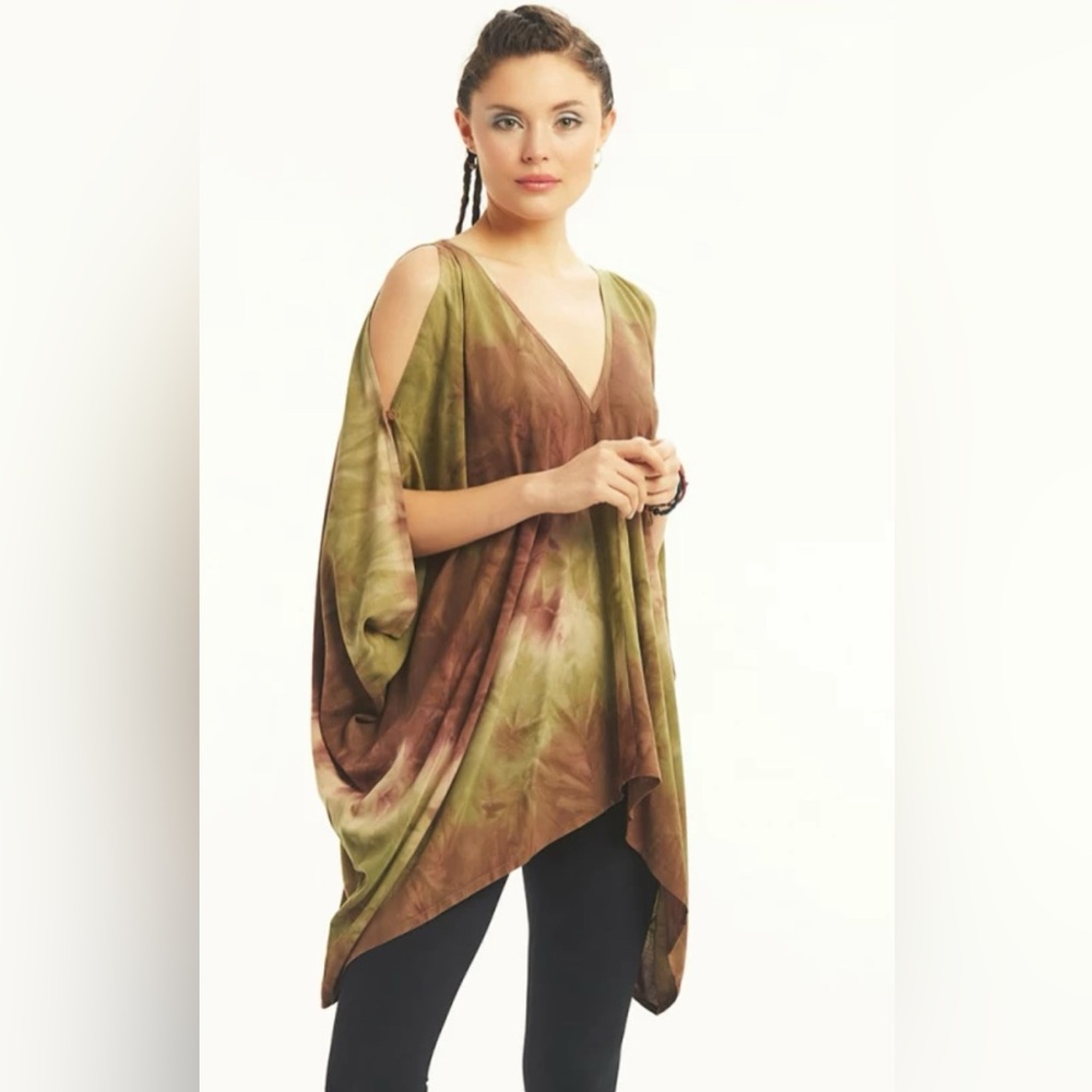 Organic Viscose Boho Kaftan Top Maternity & Postpartum Tie Dye Earth Tones M-XL - Picture 5 of 10